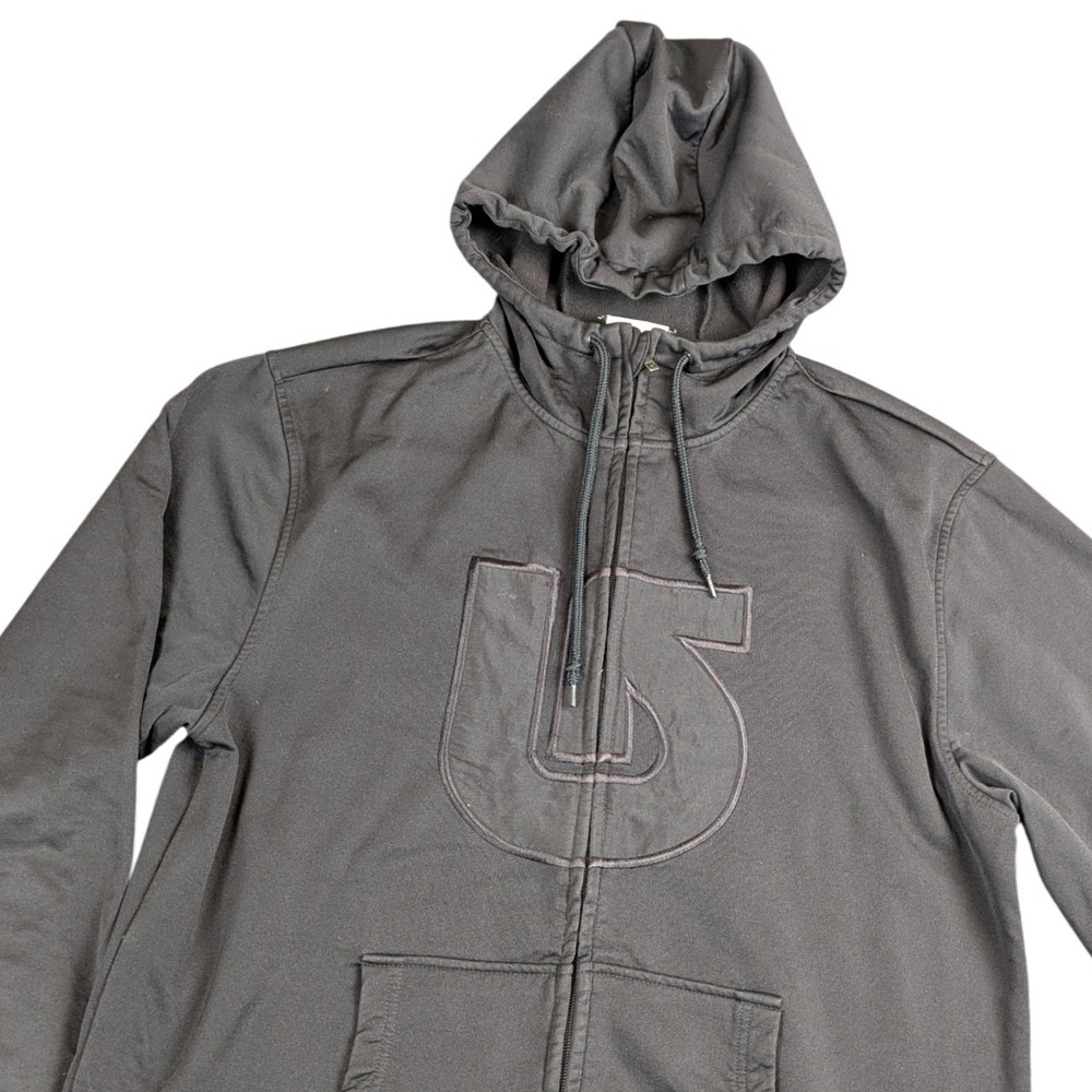 Y2K Burton Mens Full Zip Hoodie Charcoal Gray Embroidered Logo Fleece Lined XL